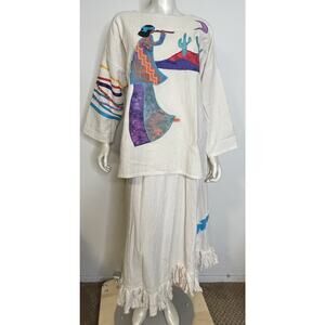 Alfredos Wife 2 Pc Set S Southwest Native American Flute Applique Skirt Top Cact